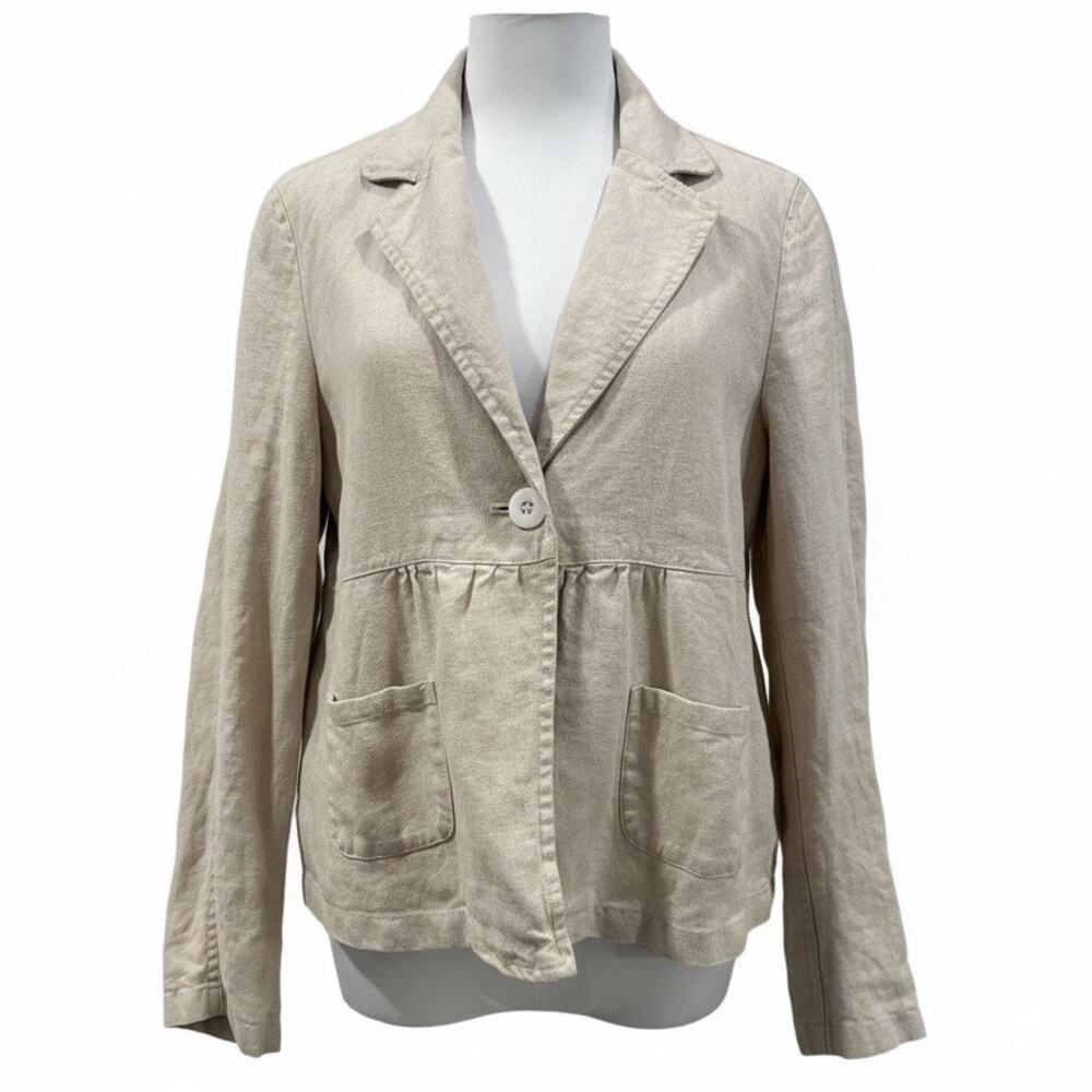 Charter Club Luxury Medium P Linen Jacket Beige Lightweight Button Front Blazer